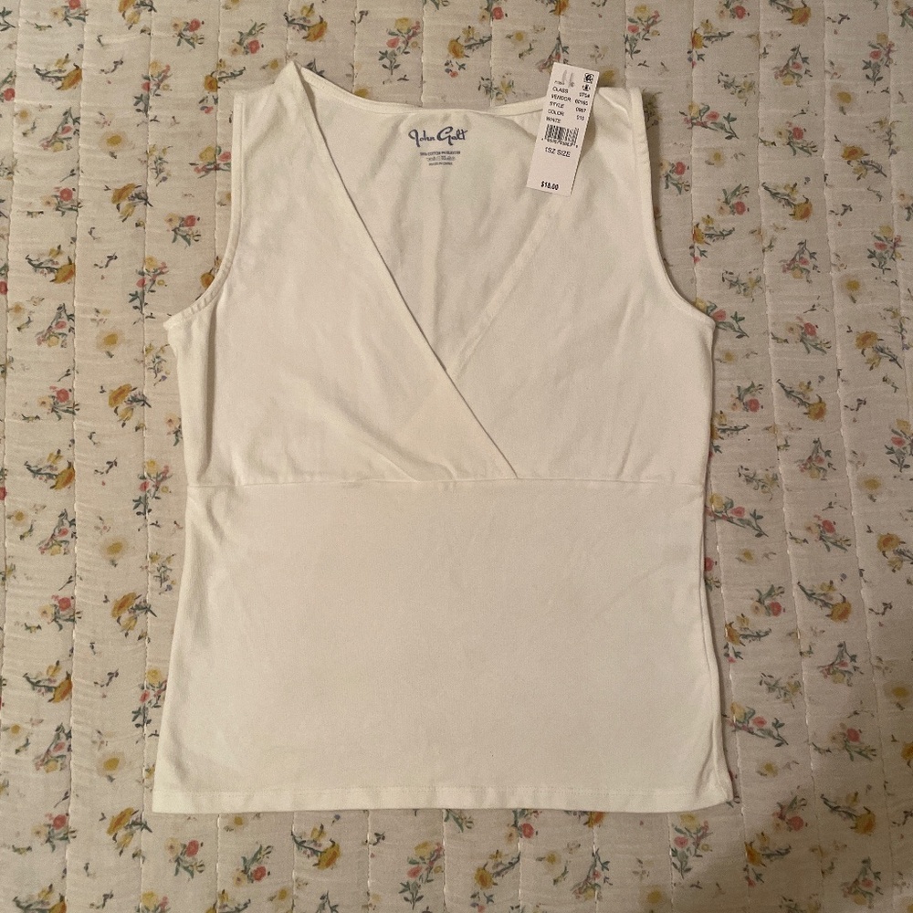 NWT John Galt White V-Neck Sleeveless Wrap Shirt